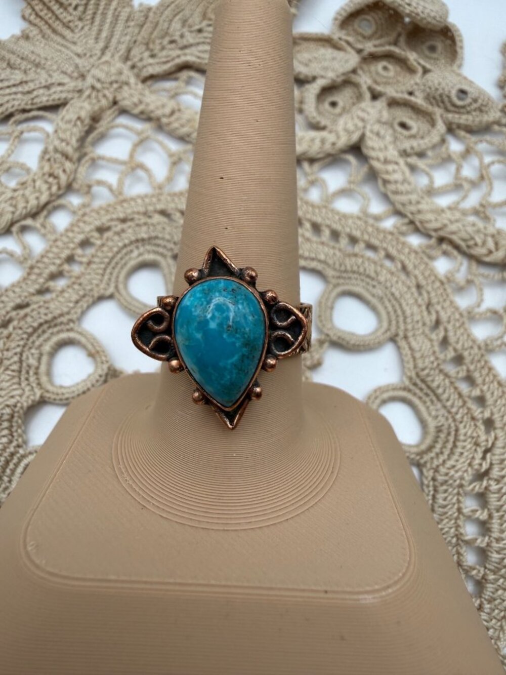 Artisan Mohave Turquoise Copper Boho Ring Intricate Filigree  Adj  Southwest 5g